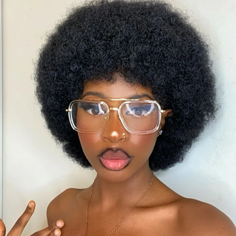 Short wig for daily office wear with a professional look4 Inch Afro Fluffy Afro Wig Short Natural Looking Wigs Synthetic Wig Fluffy Afro Curly Hair Wig