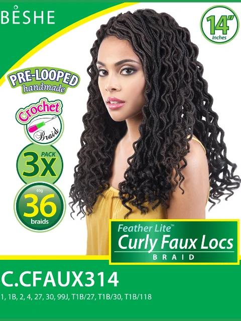 Braid & Plait Hair Extensions with Blonde Highlights for a Sun - Kissed LookBeshe Feather Lite CURLY FAUX LOCS Crochet Braid 3pc 14 C.CFAUX314