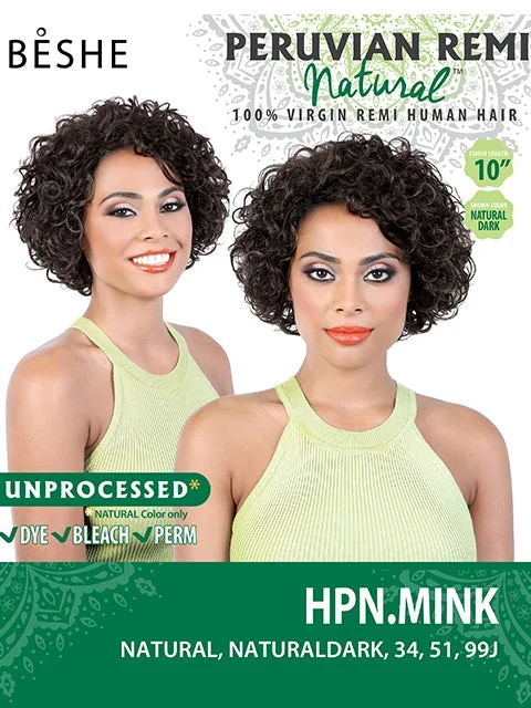 Synthetic short wig with a natural - looking shineBeshe Peruvian Remi Natural 100% Human Hair Wig - HPN.MINK