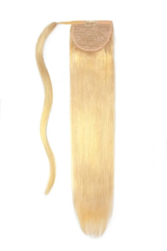 Blonde - colored ponytails for a sun - kissed and trendy lookBleach Blonde (#613) Straight Up Wrap Around Ponytail Extension