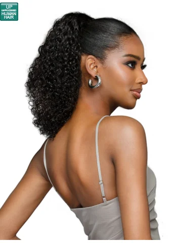 Ponytails with a pre - attached bow for a cute and girly lookBobbi Boss BNP-BC18 Human Ponytail Bohemian Curl 18"