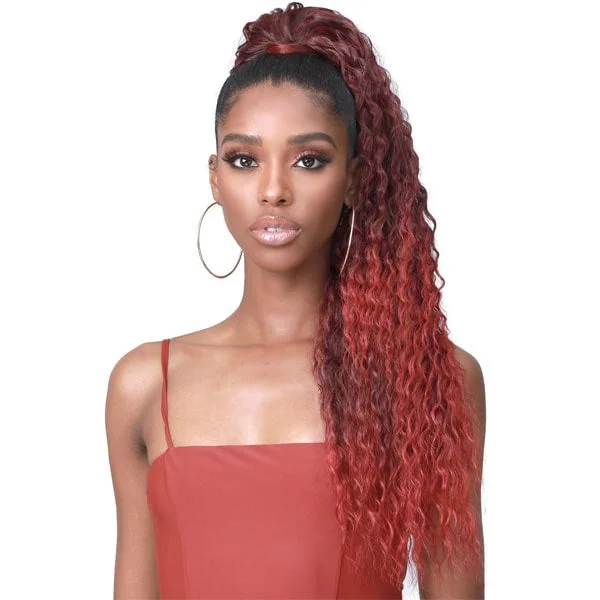 Ombre ponytails with a seamless color transition for a unique styleBobbi Boss Miss Origin Tress Up Human Hair Blend Drawstring Ponytail - MOD026 Brazilian Wave 28"