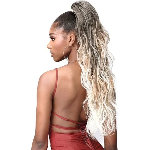 Ponytails with a side - swept bang for a flattering and stylish lookBobbi Boss Miss Origin Tress Up Human Hair Blend Drawstring Ponytail - MOD024 Loose Wave 28"