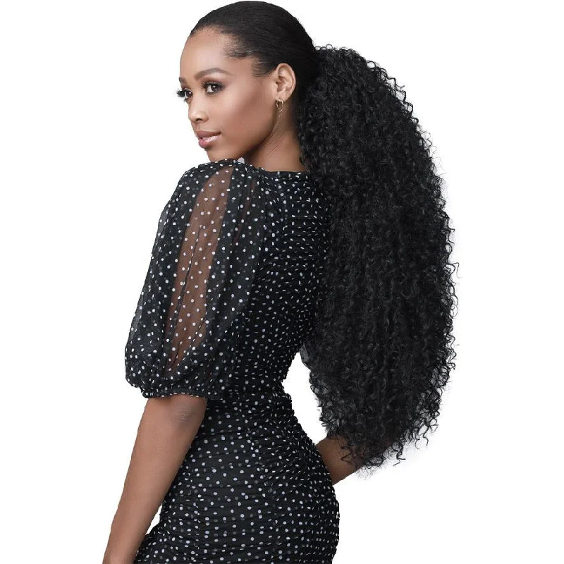 Curly ponytails with tight ringlets for a playful and feminine vibeBobbi Boss Miss Origin Tress Up Human Hair Blend Drawstring Ponytail - MOD051 Natural Jerry Curl 26