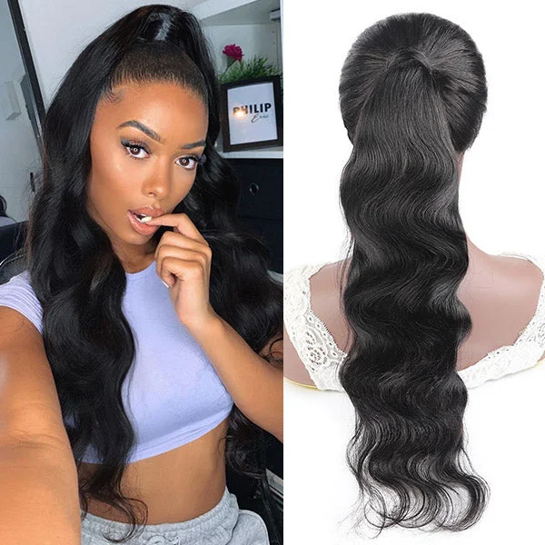 Black - colored ponytails for a classic and timeless appearanceBody Wave Ponytail Virgin Human Hair Wrap Around Hair Extensions Pony Tail