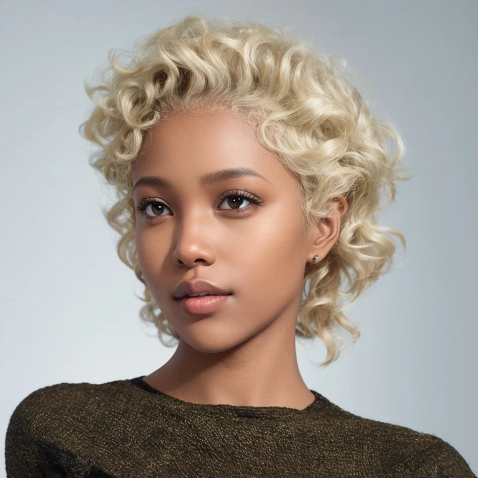 Synthetic short wig with a natural - looking shineBrazilian Pixie Cut Wigs Human Hair