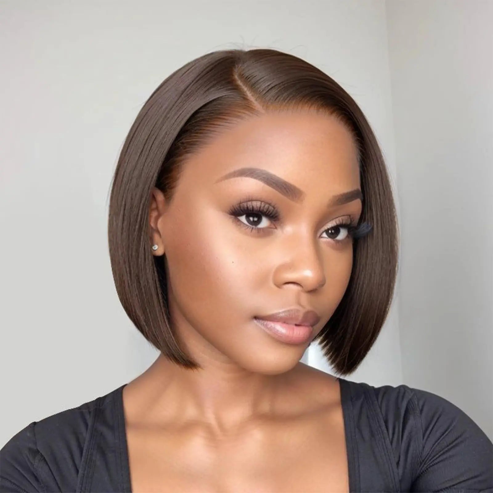 Short wig with a geometric pattern for a unique and fashion - forward designBrazilian Remy Hair #4 Chocolate Brown Straight Short Bob Wigs Human Hair