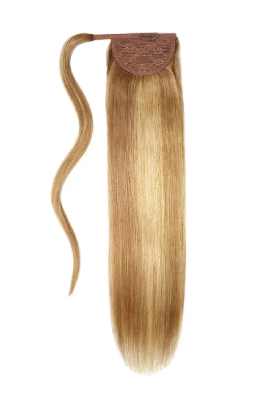 Ponytails with a pre - attached bow for a cute and girly lookButterscotch Blonde (#10/16) Straight Up Wrap Around Ponytail Extension