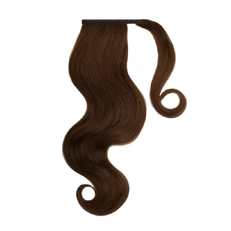 Ponytails with a side - swept bang for a flattering and stylish lookCHOCOLATE BROWN Remy Human Hair Ponytail