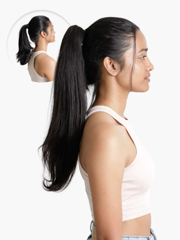 Ponytails with adjustable length for a customized fitClip-in Ponytail Extensions