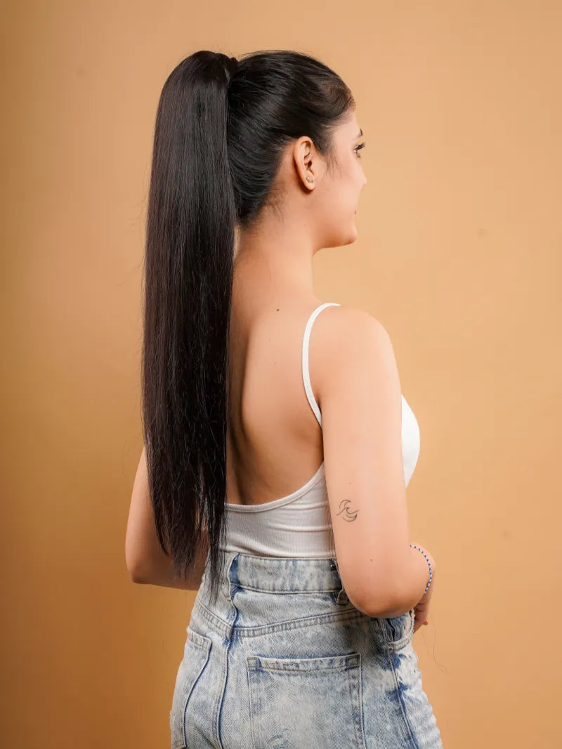 Human hair ponytails with a natural shine for a luxurious lookClip In Ponytail - Straight Texture