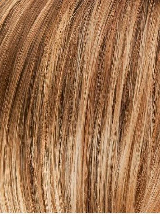 LIGHT-BERNSTEIN-ROOTED | Light Auburn, Light Honey Blonde, and Light Reddish Brown blend and Dark Roots