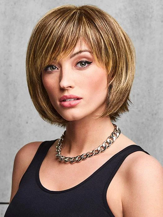 Heat - resistant short wig for easy styling with hot toolsFlirty Fringe Bob | Heat Friendly Synthetic by Hairdo (Basic Cap)