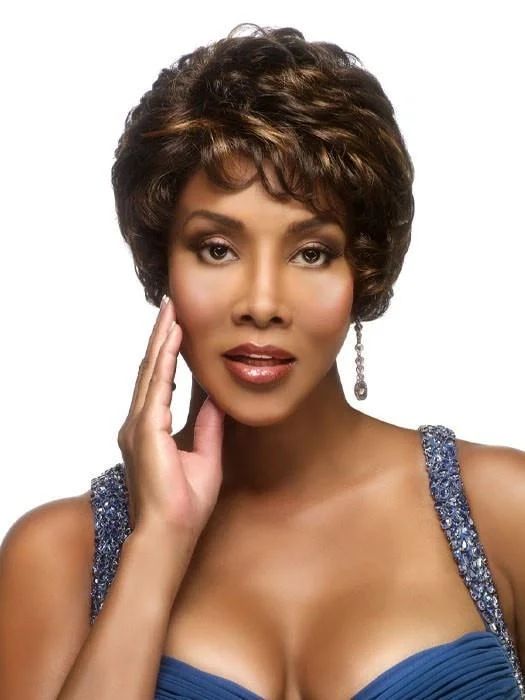 Adjustable - cap short wig for a customized and comfortable fitFrancyne | Synthetic Wig (Mono Top) by Vivica A Fox (DISCONTINUED - LIMITED STOCK)