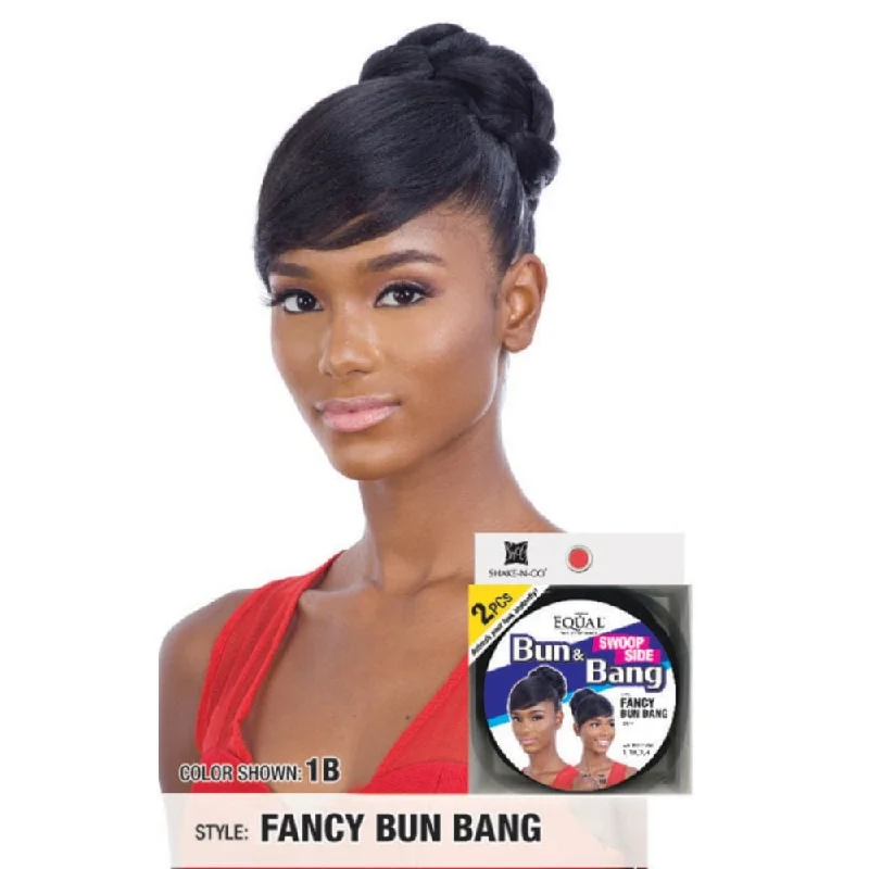 Clip - on ponytails for a quick and convenient hair changeFreetress Equal Bun & Bang 2PCS - Fancy Bun Bang