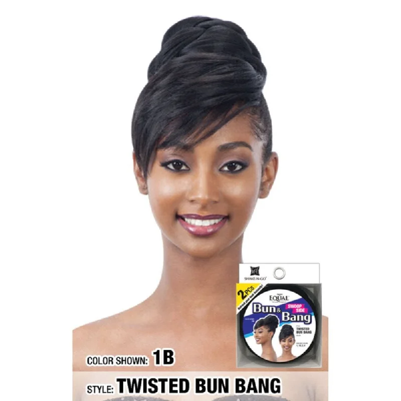 Ponytails with a side - swept bang for a flattering and stylish lookFreetress Equal Bun & Bang 2PCS - Twisted Bun Bang