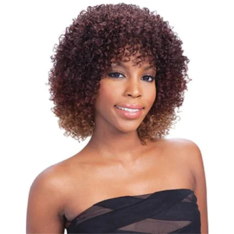 Short wig with a blunt bob cut for a modern and sleek styleFreeTress Synthetic Equal Lace Front Natural Look Curly Hair Wig – Nene