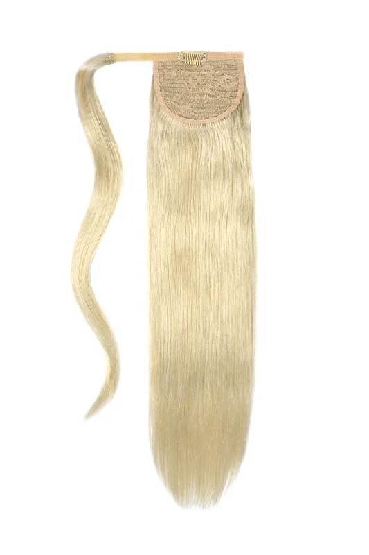 Blonde - colored ponytails for a sun - kissed and trendy lookIce Blonde Straight Up Wrap Around Ponytail Extension