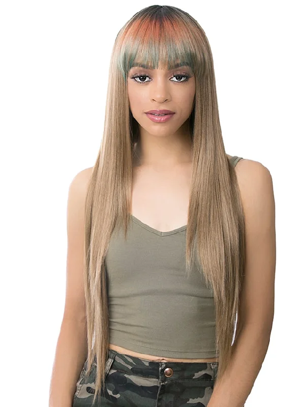 Short wig with a pre - plucked hairline for a more natural lookIts A Wig Human Hair Mix Full Wig - BANG STRAIGHT 32"