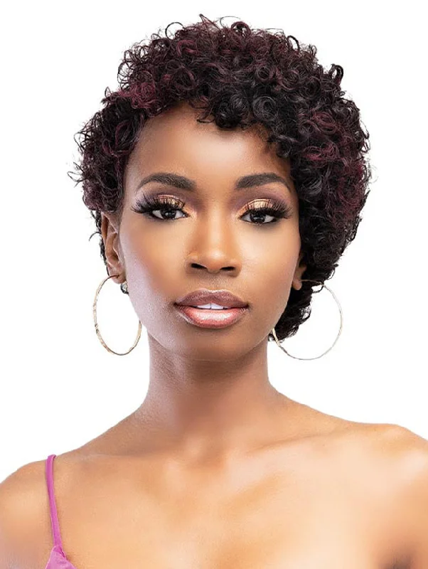 Adjustable - cap short wig for a customized and comfortable fitJanet Collection Lavish 100% Virgin Human Hair EMILIA Wig