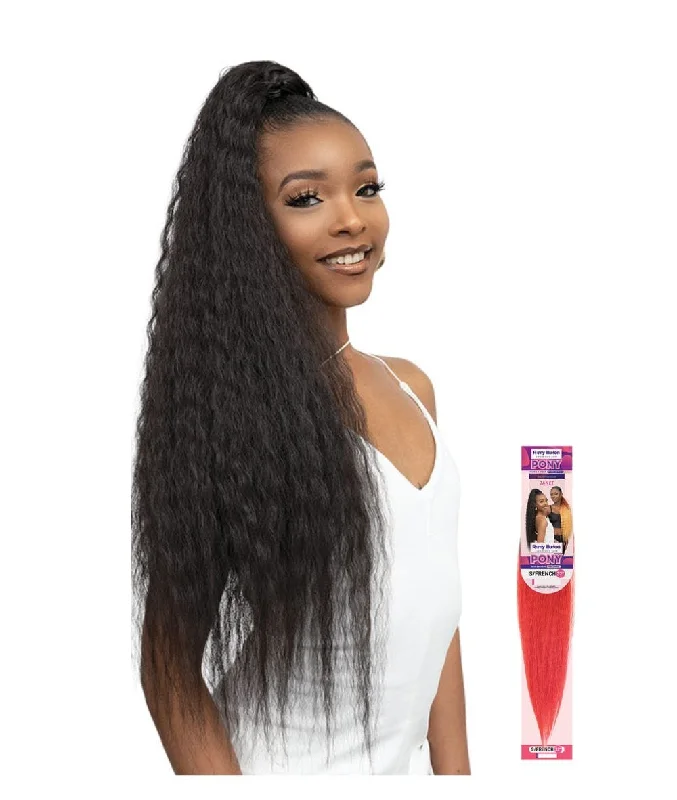 Ponytails with a side - swept bang for a flattering and stylish lookJanet Remy Illusion Virgin Human Hair Dupe Pony - S/French 32"