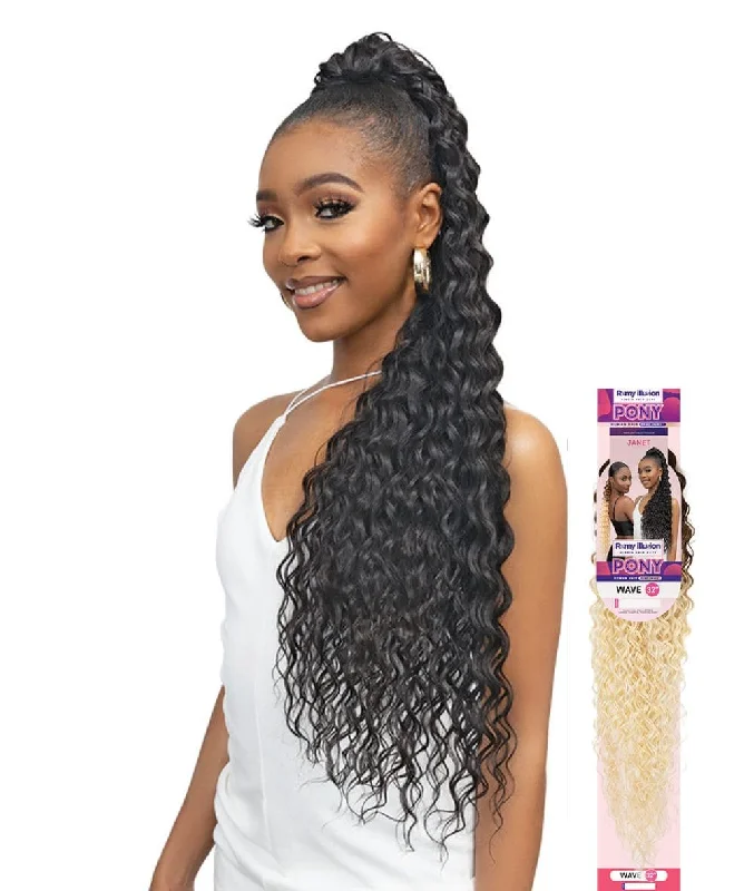 Braided ponytails with intricate patterns for an ethnic - inspired lookJanet Remy Illusion Virgin Human Hair Dupe Pony - Wave 32"