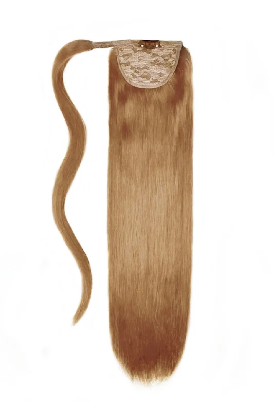 Human hair ponytails with a natural shine for a luxurious lookLightest Brown (#18) Straight Up Wrap Around Ponytail Extension