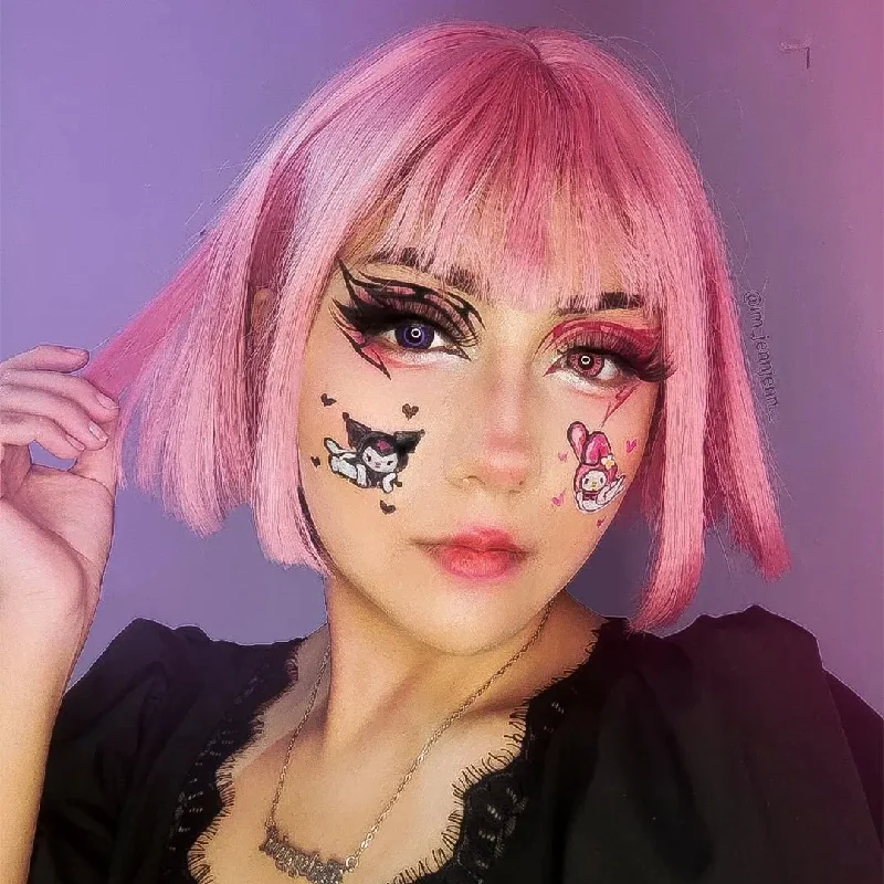 Short wig with a geometric pattern for a unique and fashion - forward designLolita short pink wig YV43556