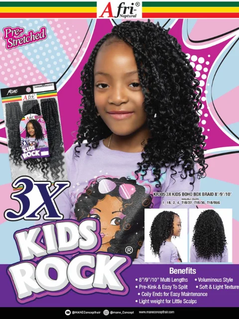 Long - Length Braid & Plait Hair Extensions for a Dramatic and Glamorous StyleMane Concept Afri Naptural 3X Kids Rock Crochet Braid - KR305 3X BOHO BOX