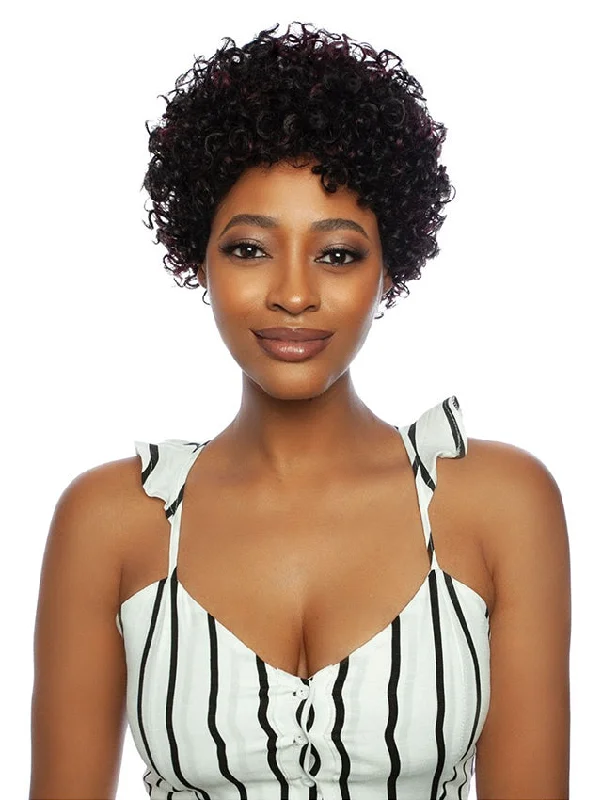 Short wig with a pre - plucked hairline for a more natural lookMane Concept Melanin Queen MLH105 WATER COIL FULL BANG Full Wig