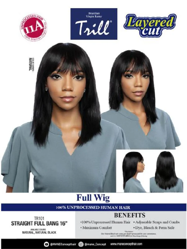 Platinum - blonde short wig for a trendy and eye - catching styleMane Concept Trill 100% Unprocessed Human Hair Full Wig - TR101 STRAIGHT FULL BANG 16"