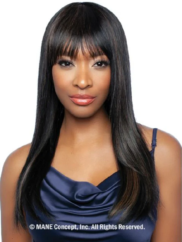 Short wig with a side - swept bang for a sophisticated and flattering styleMane Concept Trill 11A 100% Unprocessed Human Hair Full Wig - TRM117 STRAIGHT FULL BANG 22"