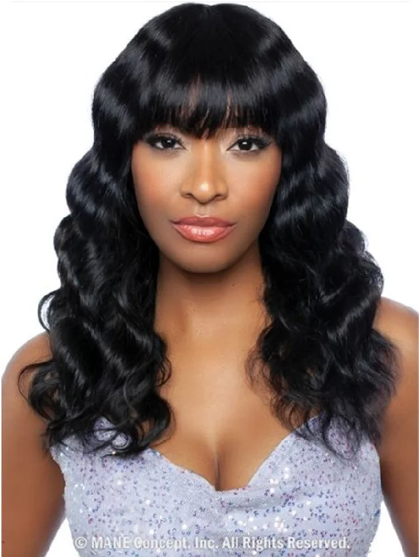 Monofilament - cap short wig for a breathable and natural - looking scalpMane Concept Trill 11A 100% Unprocessed Human Hair Full Wig - TRM118 BARREL WAVE FULL BANG 22"