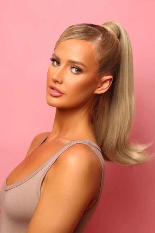 Ponytails with a side - swept bang for a flattering and stylish lookMini RiRi 16" Clip-in Wrap Around Ponytail