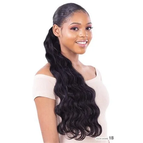 Human hair ponytails with a natural shine for a luxurious lookModel Model Synthetic Pony Pro Quick Wrap Ponytail - Foxy Wave 24"