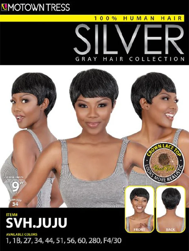 Short wig made from high - quality human hair for a luxurious feelMotown Tress 100% Human Hair Silver Gray Hair Collection Wig - SVH.JUJU