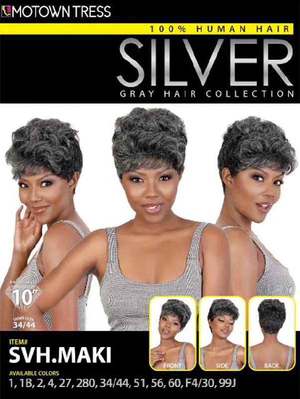 Short wig for daily office wear with a professional lookMotown Tress 100% Human Hair Silver Gray Hair Collection Wig - SVH.MAKI