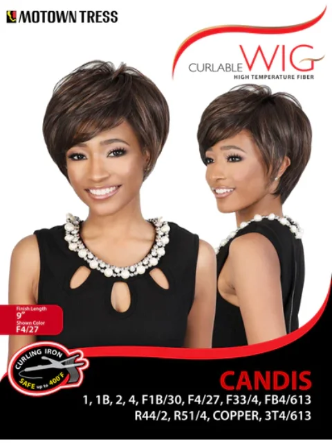 Short wig with a side - swept bang for a sophisticated and flattering styleMotown Tress Curlable Premium Synthetic Wig - CANDIS