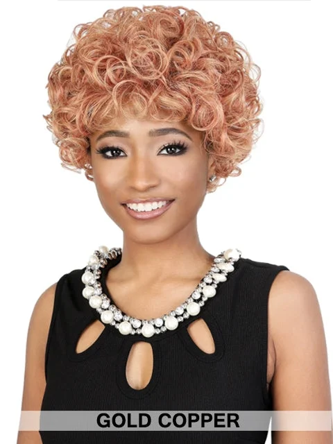 Short wig in a fiery red color for a vibrant appearanceMotown Tress Curlable Premium Synthetic Wig - ENYA