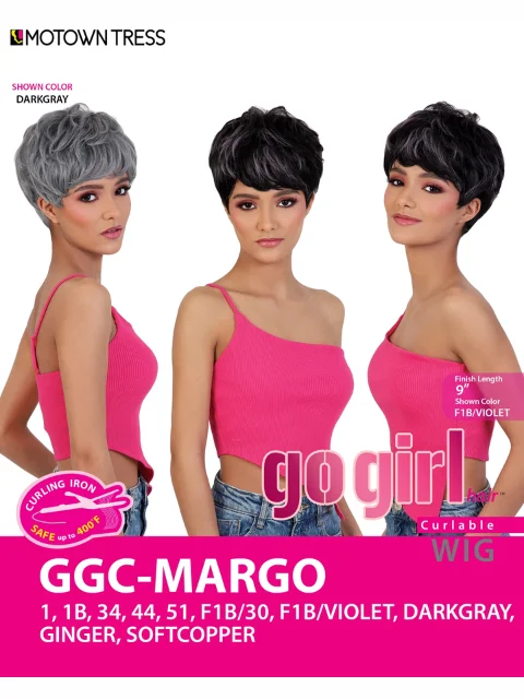 Lace - front short wig for a seamless and realistic hairlineMotown Tress Go Girl Curlable Wig - GGC-MARGO