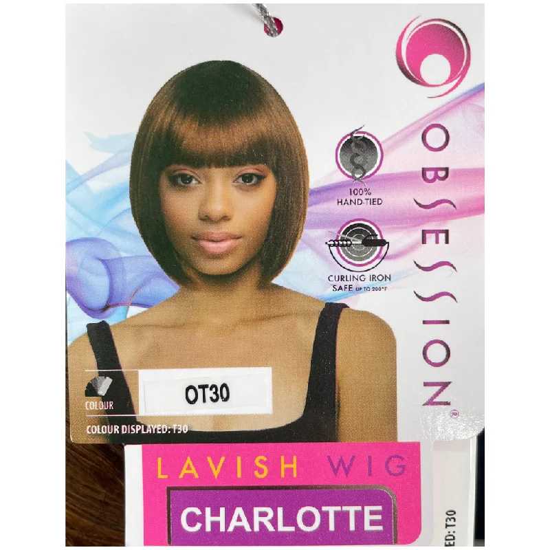 Lace - front short wig for a seamless and realistic hairlineObsession Synthetic Lavish Straight Bob Bangs 100% Hand Tied Hair Wig - Charlotte