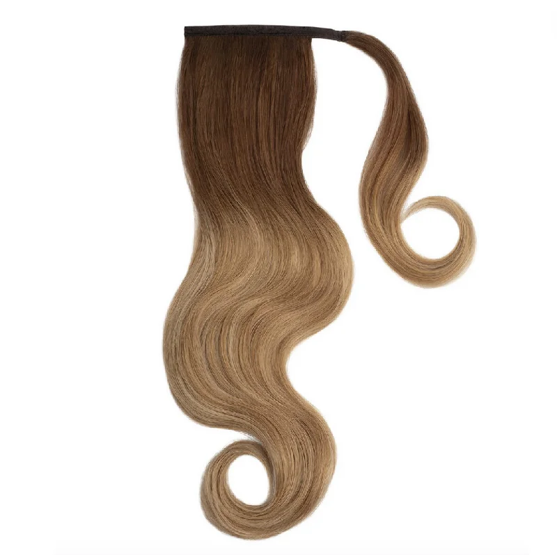 Straight ponytails with a sleek finish for a modern and polished lookOMBRE CAPPUCCINO ( #6 to #18 )  Remy Human Hair Ponytail