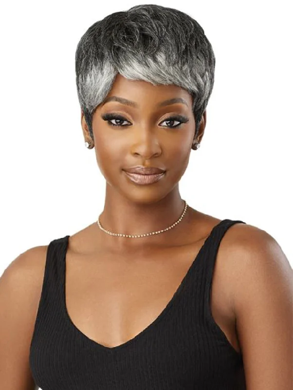 Short wig with a blunt bob cut for a modern and sleek styleOutre Fab & Fly Gray Glamour 100% Human Hair Wig - HH-ARLETTE