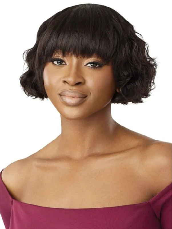 Short wig with auburn highlights for a warm and rich colorOutre Fab & Fly Gray Glamour 100% Human Hair Wig - HH-LAVINA