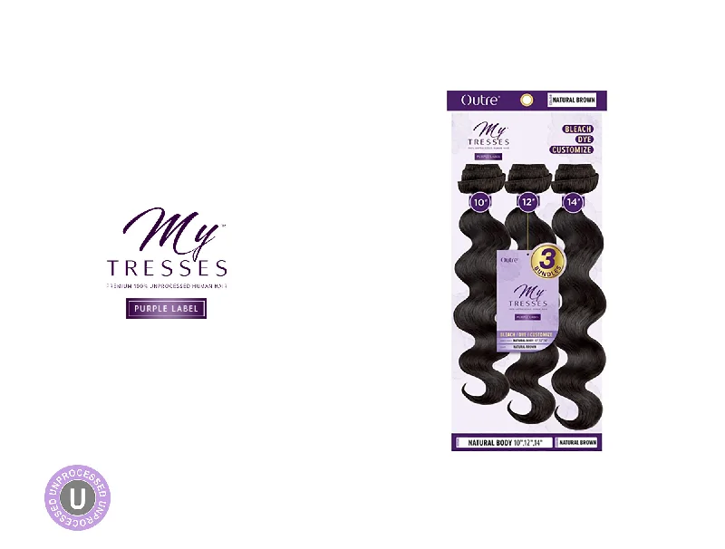 Clip - on ponytails for a quick and convenient hair changeOUTRE MY TRESSES PURPLE LABEL 100% UNPROCESSED NATURAL BODY 3 BUNDLES