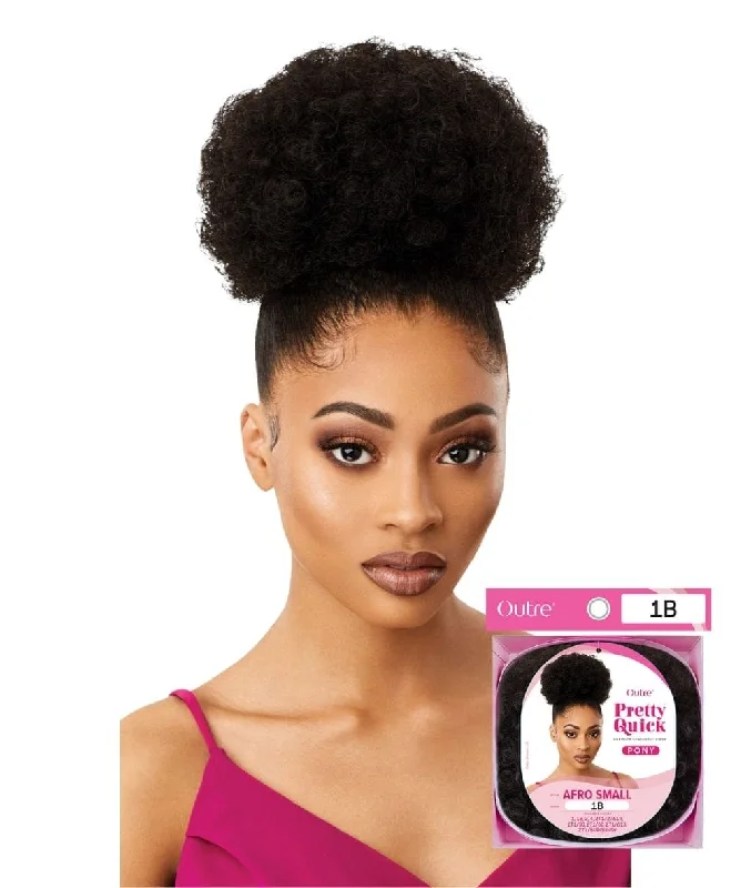 Curly ponytails with tight ringlets for a playful and feminine vibeOutre Pretty Quick Ponytail - Afro Small