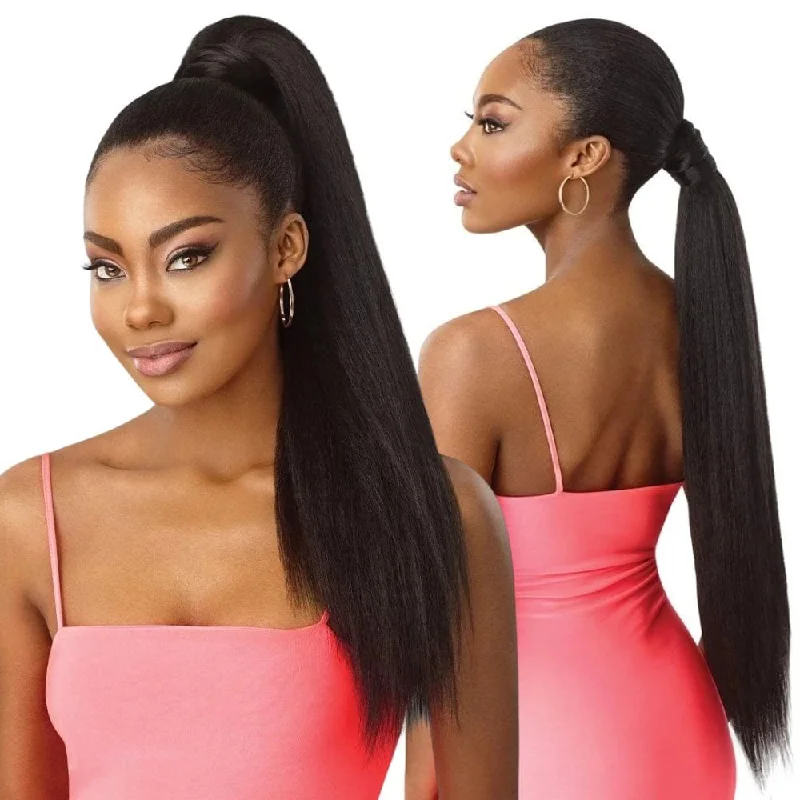 Straight ponytails with a sleek finish for a modern and polished lookOutre Pretty Quick Wrap Ponytail - Kinky Straight 28"