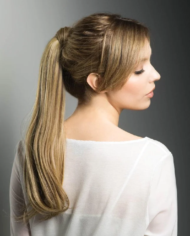 Ponytails with a pre - attached bow for a cute and girly lookPony Wrap Hairpiece by Estetica Designs | 14" Heat Resistant Synthetic