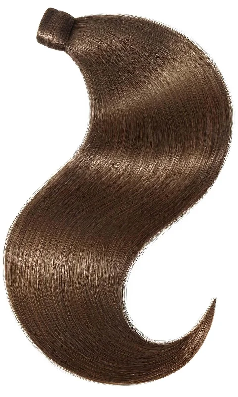 Ponytails with a middle - part for a classic and elegant stylePONYTAIL LUXURY EXTENSIONS Chestnut Flash Brown