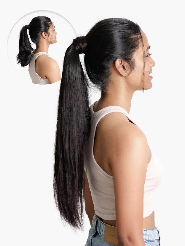 Braided ponytails with intricate patterns for an ethnic - inspired lookWrap Around Ponytail Extensions